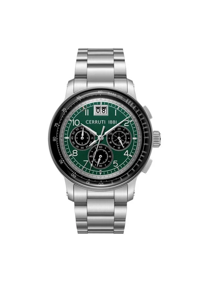شيروتي 1881 Petroio Green/Black Dial Stainless Steel Bracelet Chronograph Watch for Men, 43mm